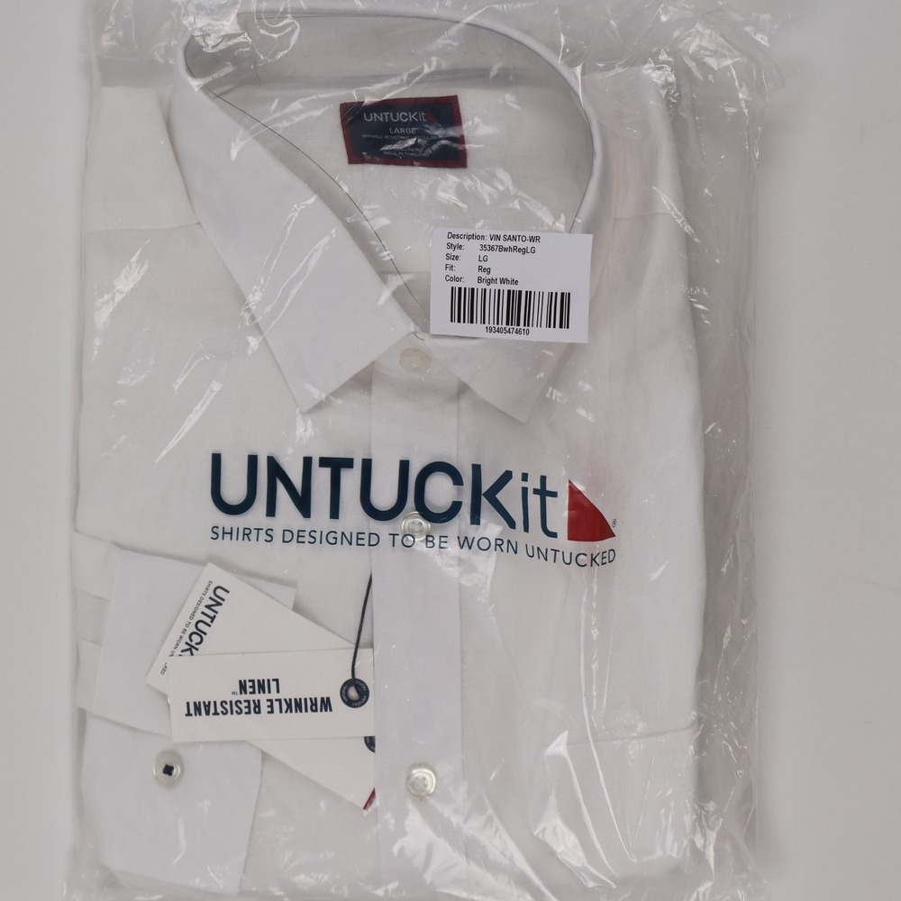 UNTUCKit Button Down Shirt Vin Santo White Solid Large Linen NWT